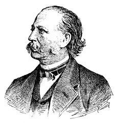 Portrait of Theodor Fontane - a German novelist and poet. Illustration of the 19th century. White background.