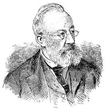 Portrait of Gottfried Keller - a Swiss poet and writer of German literature. Illustration of the 19th century. White background.