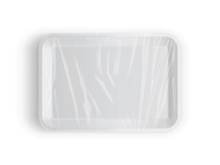 white tray packaging for food, meat, fish, cookies, sweets, sausages, cheese, vegetables, steak, pork, beef, chicken isolated on white background