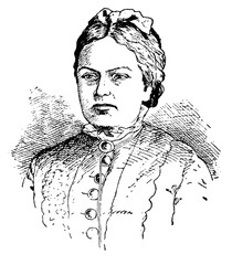 Portrait of Countess Marie von Ebner-Eschenbach - an Austrian writer. Illustration of the 19th century. White background.