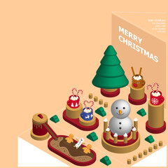 Illustration vector isometric 3d of hot chocolate party as concept on invitation card template or poster