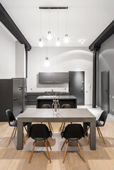 Loft kitchen with gray furniture
