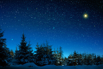 Christmas star on night abstract sky. Abstract Background.