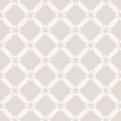 Fototapeta premium Vector geometric ornament. Abstract seamless pattern with grid, lattice, net, floral shapes, diamonds, tiles. Subtle beige background. Simple texture. Repeat design for wallpapers, print, linen, decor