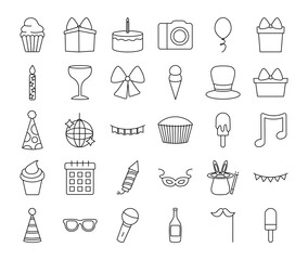 cupcakes and party icons set, line style