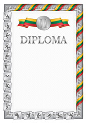 Vertical diploma for second place with Lithuania flag