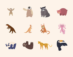 set of cute animals in white background