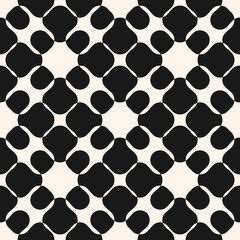 Abstract black and white seamless pattern. Simple vector texture with curved shapes, mesh, net, weave. Stylish monochrome geometrical background. Repeatable design for decoration, print, textile, wrap