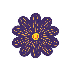 blue flower with decorative orange lines, colorful design