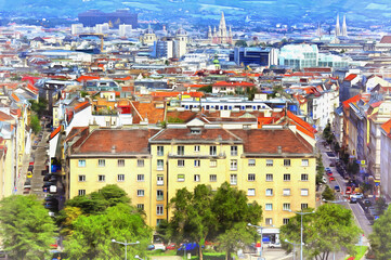 Fototapeta na wymiar Cityscape of Vienna colorful painting looks like picture