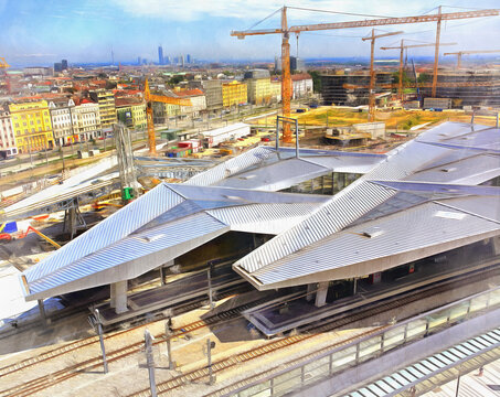 Construction of Wien Hauptbahnhof, Central train station, Vienna, Austria.