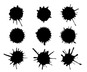 Black splash isolated on white background. Ink drips vector outline image. Set icon.