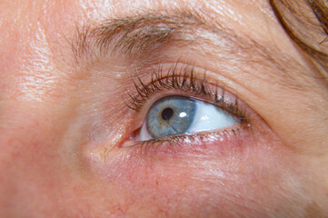 Obraz premium Close-up shot on a beautiful feminine blue eye in profile