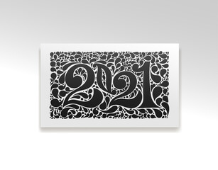 Elegant luxury 2021 Happy New Year design. Black 2021 logo numbers with curls. Perfect typography for banner, poster, greeting luxury designs. Vector illustration isolated on white background.