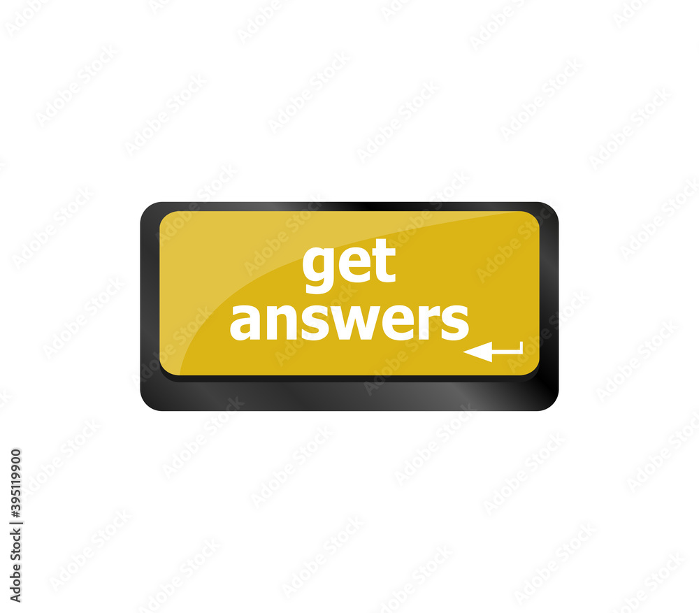 Poster a keyboard with a key reading get answers