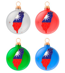 Christmas balls with Taiwanese map, 3D rendering