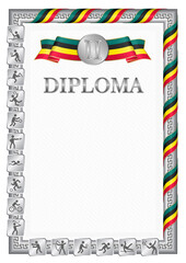 Vertical diploma for second place with Mozambique flag