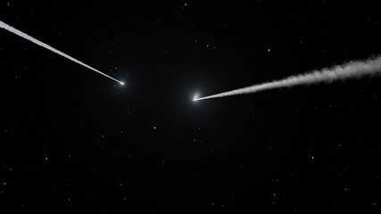 Naklejka premium 3d rendering-Asteroids Comets flying in deep space with stars