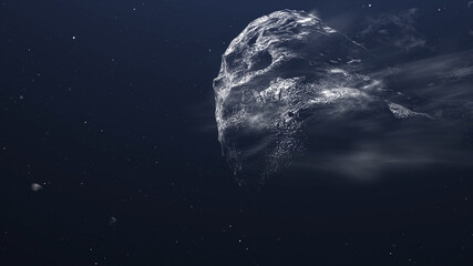 3d rendering-Giant Asteroid meteor rock in space