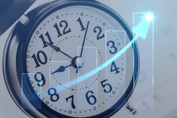 Fototapeta na wymiar Classic alarm clock on business chart background