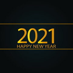 Happy new 2021 year! Elegant gold text with light. Minimalistic text