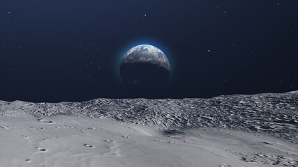 Fototapeta na wymiar 3d rendering-Planet Earth revealed from moon rocky surface