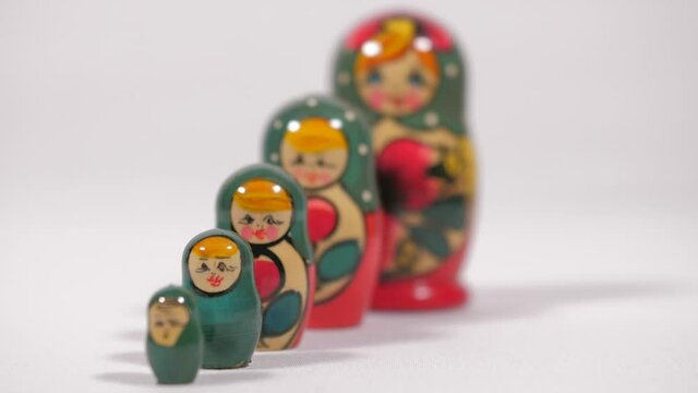 Matryoshka dolls on white background 4k
