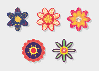 icon set of colorful floral elements, colorful design