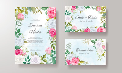 Wedding invitation floral with beautiful flower and leaves