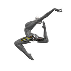 cyborg girl doing a gymnastics jump