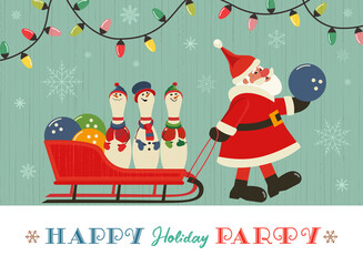 Bowling happy holiday party flat vector greeting