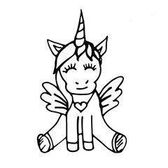 Cute little unicorn in hand draw made doodle style. Vector for your design. Isolated on white background