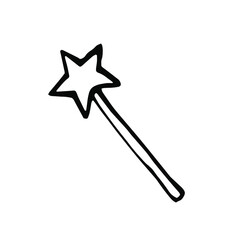 Cute magic wand hand drawn in vector hand doodle style. Decor element, vector isolated on white background. Flat design.