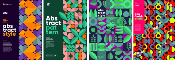 Set of vector posters or event banner. Geometric prints, geometric patterns, abstract style.