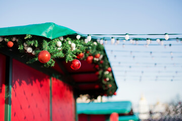 Christmas market stall with decorations