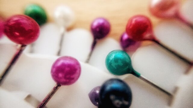 Close-up Of Multi Colored Straight Pins