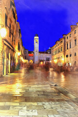 Fototapeta na wymiar Old town in the evening colorful painting looks like picture, Dubrovnik, Dalmatia, Croatia.