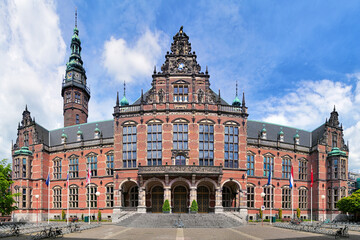 Fototapeta na wymiar Academiegebouw (Main building) of the University of Groningen, Netherlands. Panoramic view of facade.