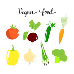 set of vegetables for design. isolated vector elements on white background. vegan foods, healthy food.