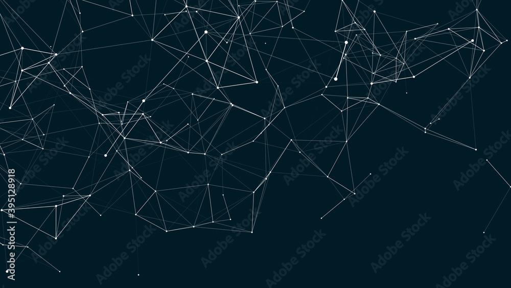 Poster Connection of dots and lines on a blue background. Abstract vector illustration.