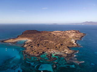 Lobos Island aerial drone view - Canary Islands - obrazy, fototapety, plakaty