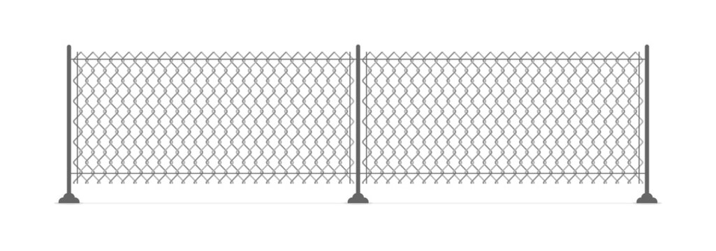 Metal chain link fence. Wire fence pattern isolated on white. Vector illustration.