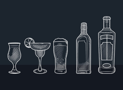 sketch design of alcoholic drinks, sketch style