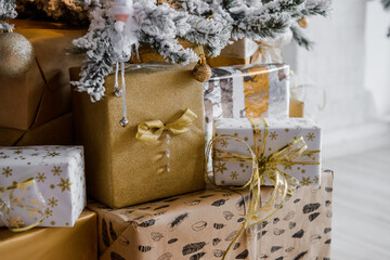 Boxes of presents under the Christmas tree