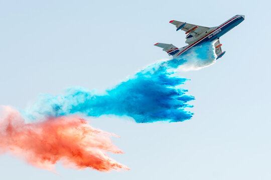 August 30, 2019. Zhukovsky, Russia. Multipurpose amphibious aircraft Beriev Be-200 Altair  at the International Aviation and Space Salon MAKS 2019.