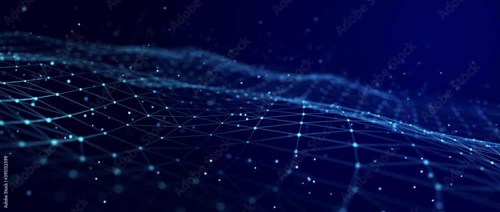 Fototapete Structural connection of information. Data transfer in network connection. Abstract data background. 3D rendering.