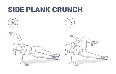 Side Plank Crunch Female Home Workout Exercise Guide Illustration Outline Concept