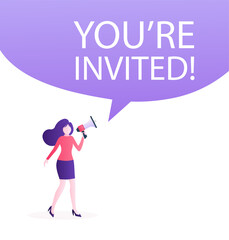You are invited people in flat style. Vector illustration background. Banner promotion. Vector flat illustration. Promotion sign.