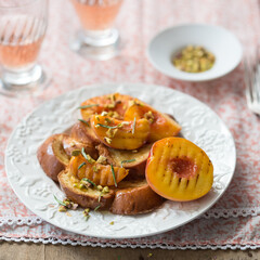 Brioche French Toast with Grilled Peaches and Pistachios