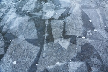 Ice sheets on a frozen water body lake surface